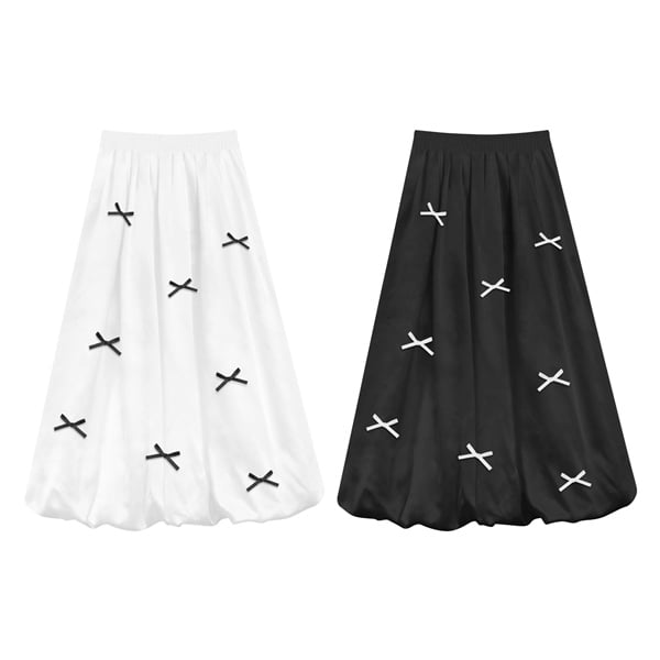  Váy bí dáng dài Kill System màu trắng, đen đính nơ Asa chất lụa tằm 