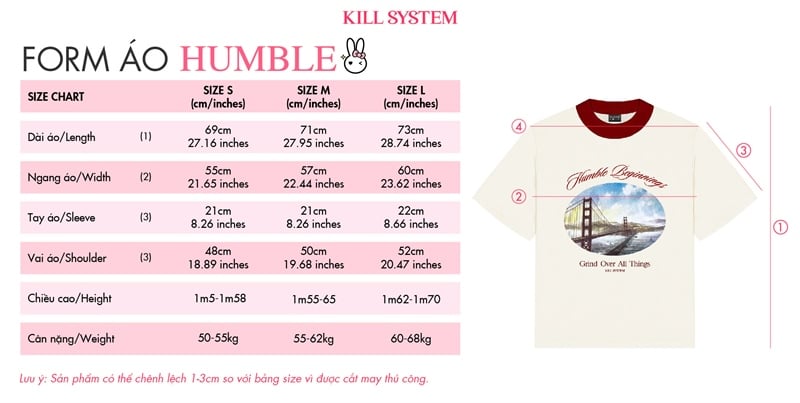  Áo thun in form oversize kem viền đỏ HUMBLE 