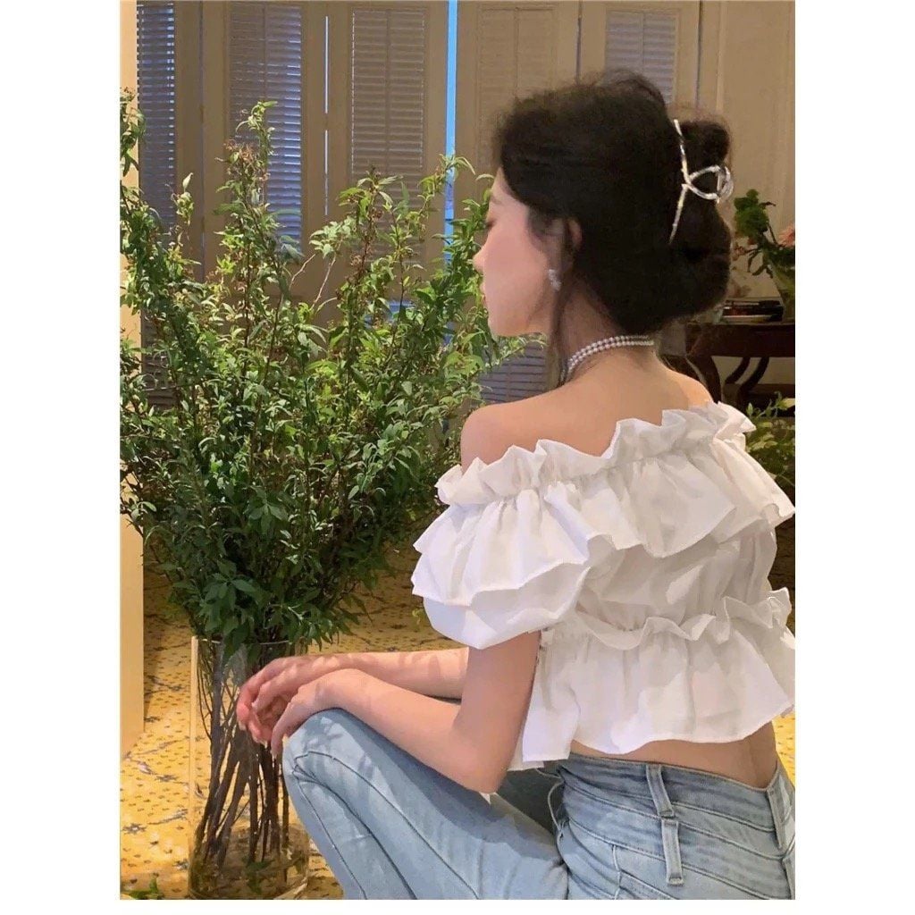  Áo croptop kiểu trễ vai bèo tầng NANA 