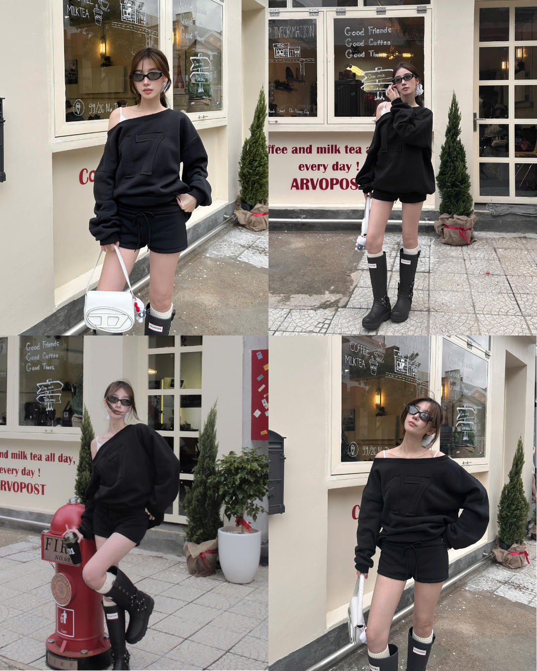 Áo sweater nỉ bông lệch vai 17 Seventeen hình may nổi killsystem 