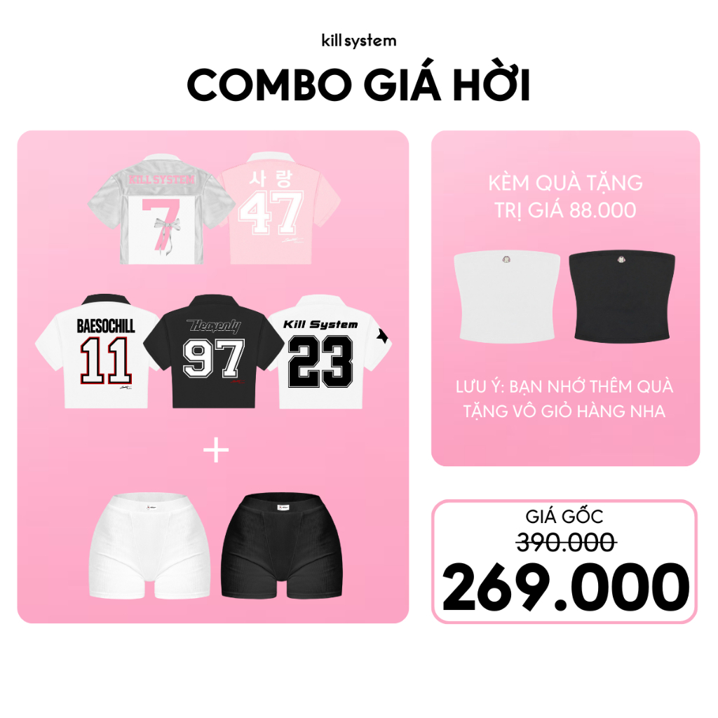  [COMBO GIÁ HỜI + TẶNG ÁO QUÂY] Mua 1 Midnight jersey Croptop + 1 Sam Biker Kill System 