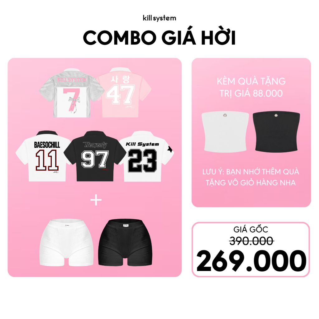  [COMBO GIÁ HỜI + TẶNG ÁO QUÂY] Mua 1 Midnight jersey Croptop + 1 Sam Biker Kill System 