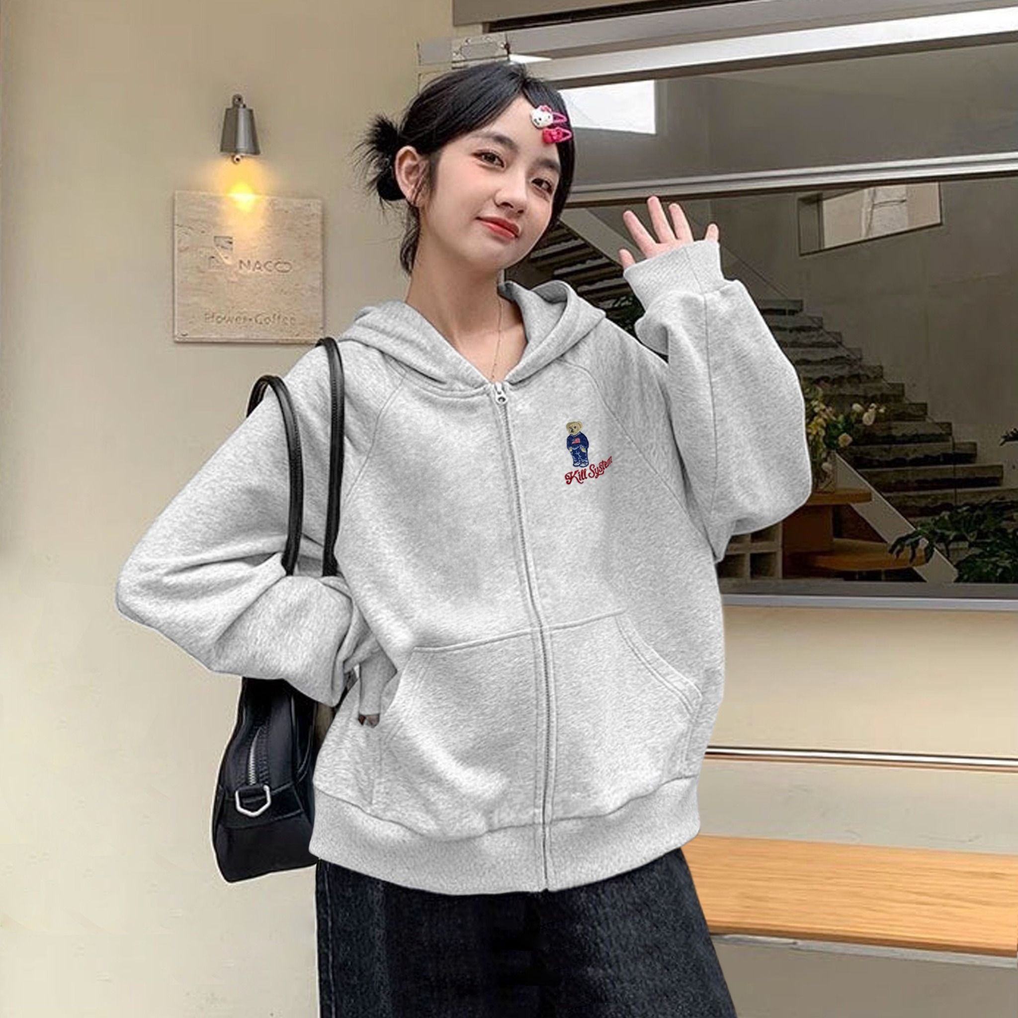  Áo khoác Kill System Hoodie zip raglan Teddy 