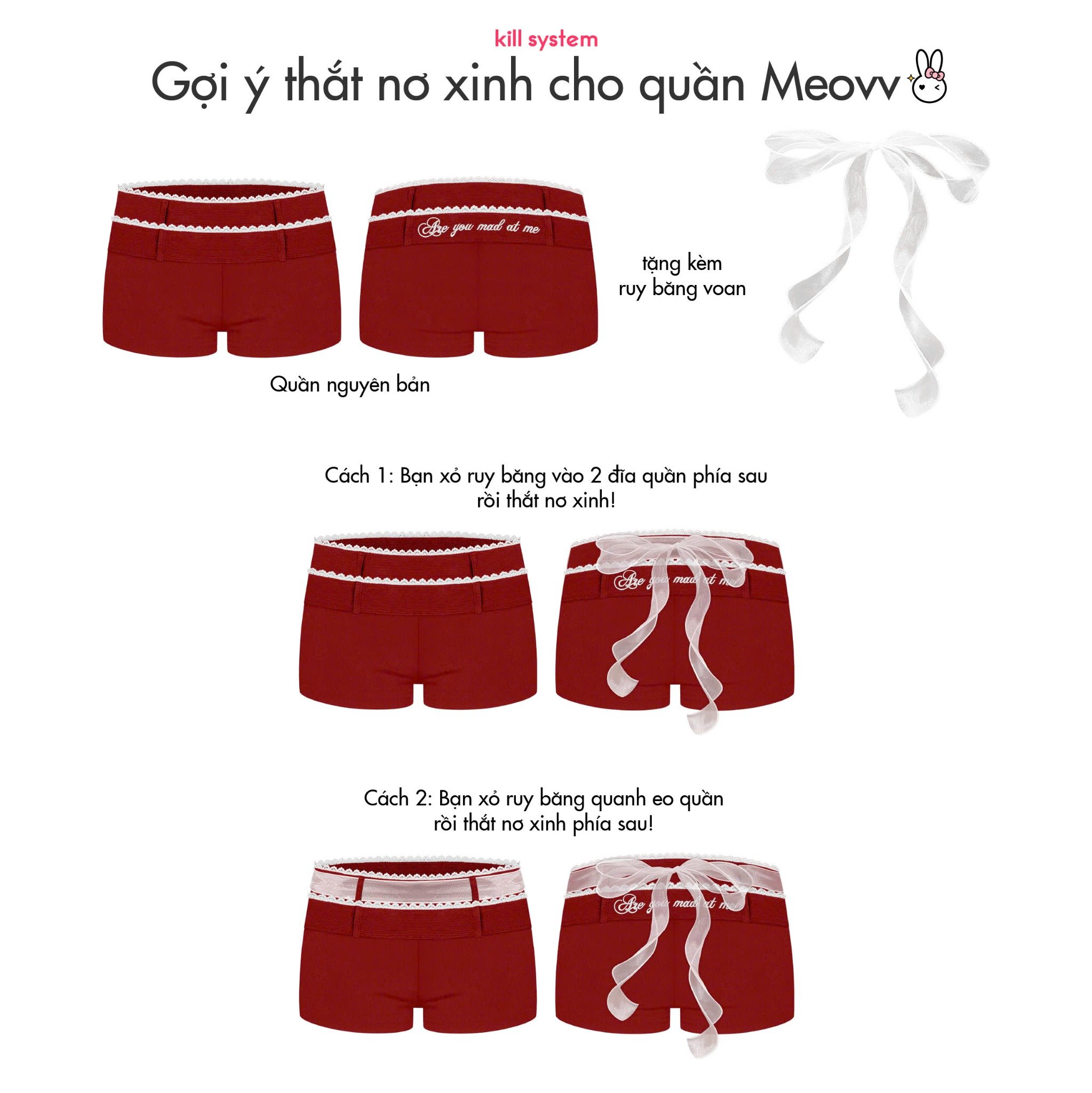  Quần Short cạp thấp Meovv kèm ruy băng nơ 