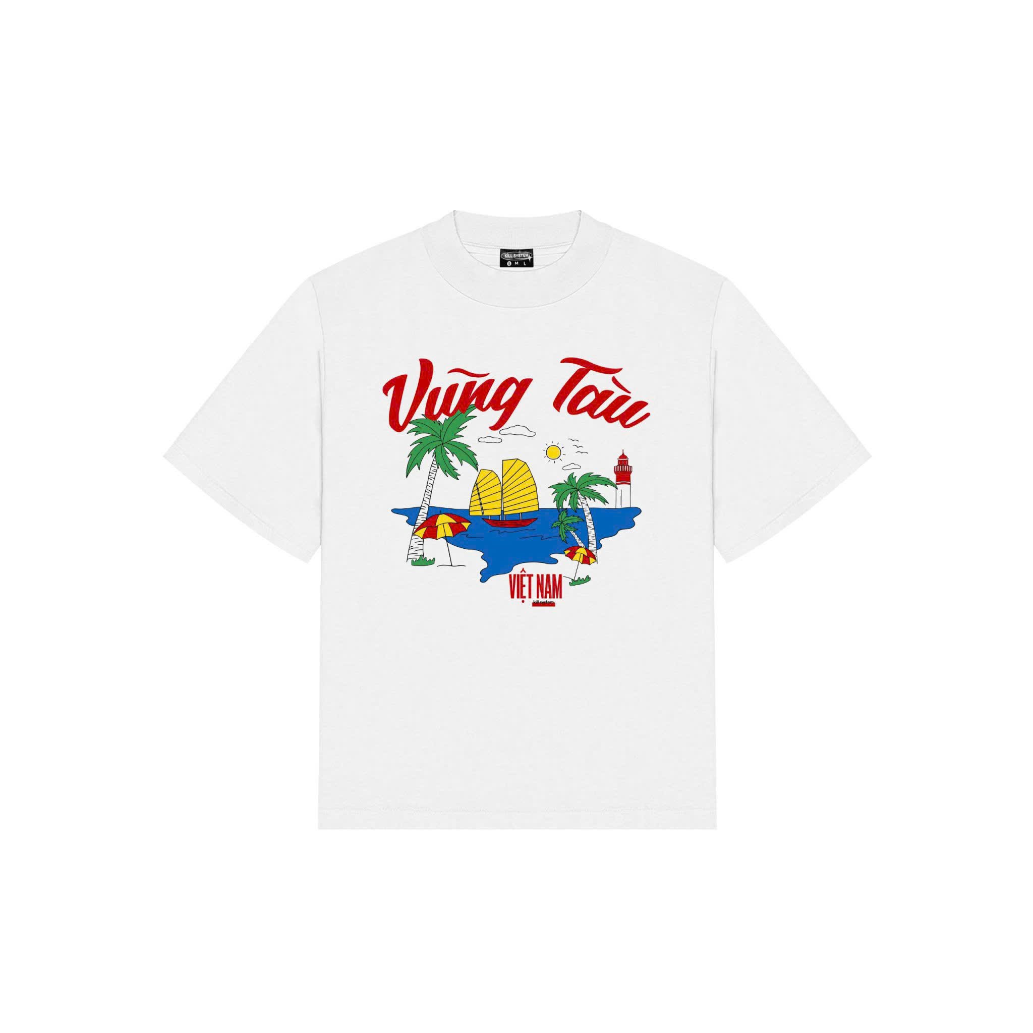  Áo thun Kill System du lịch Vũng Tàu chất cotton tay ngắn màu trắng 