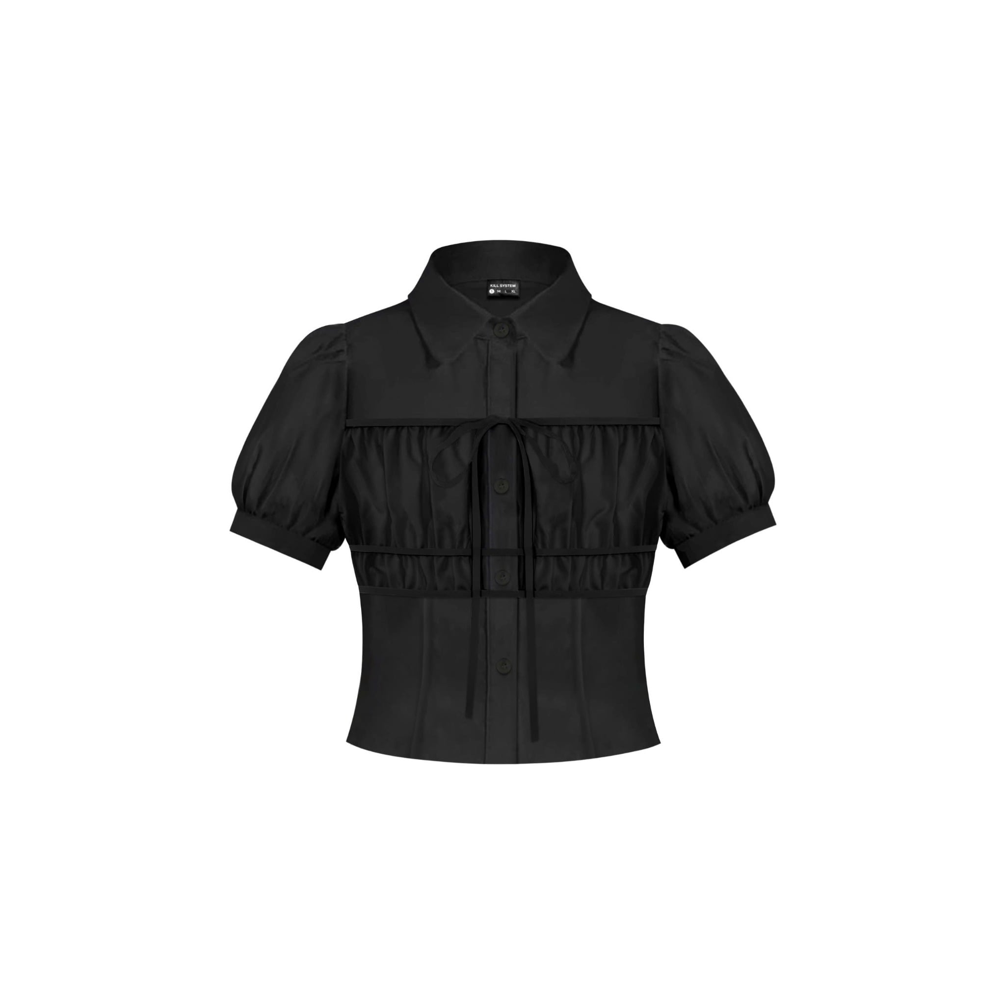  Áo sơ mi tay phồng Sunmi phối nhún ngực thắt nơ 