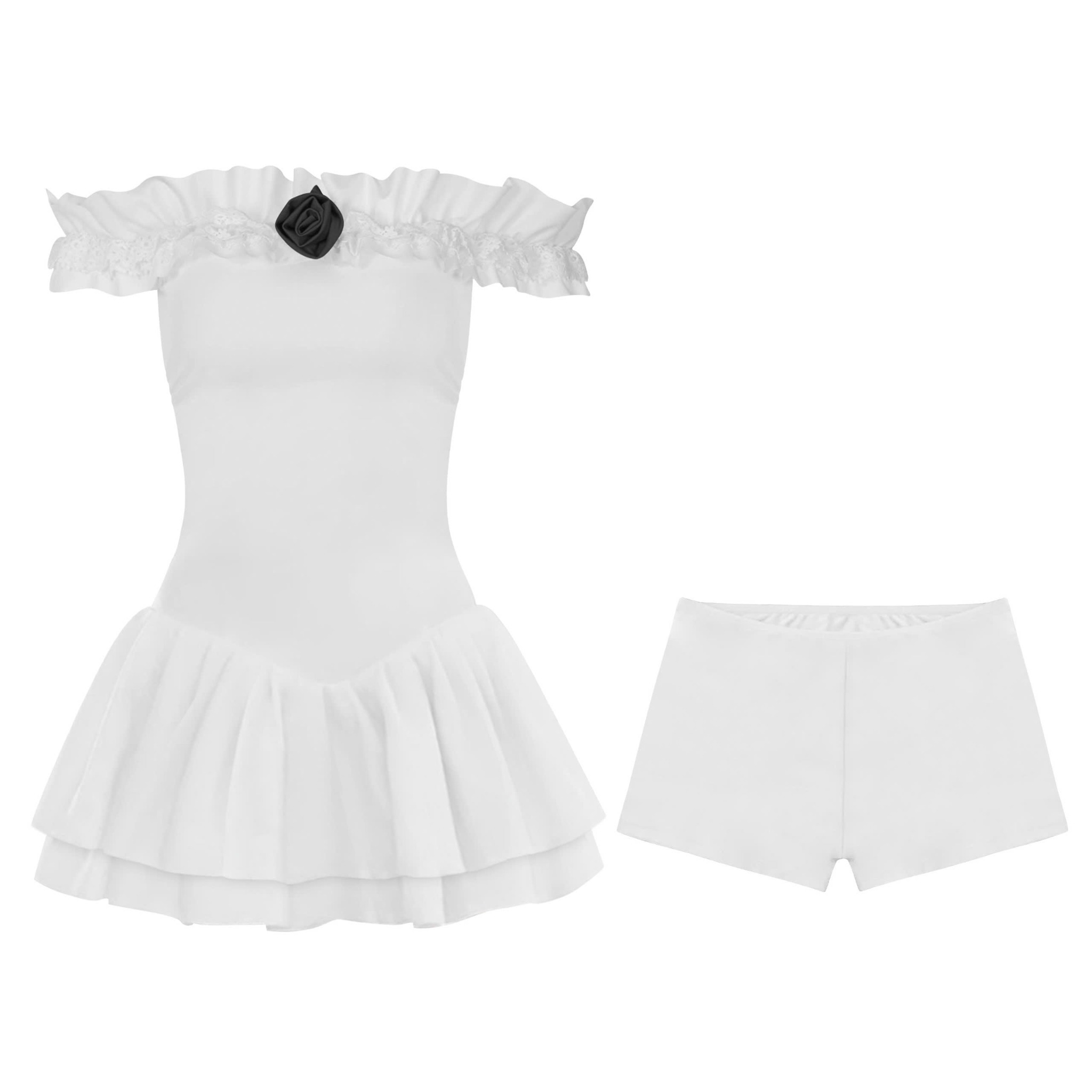  Set đầm trễ vai đính hoa kèm quần Sona 