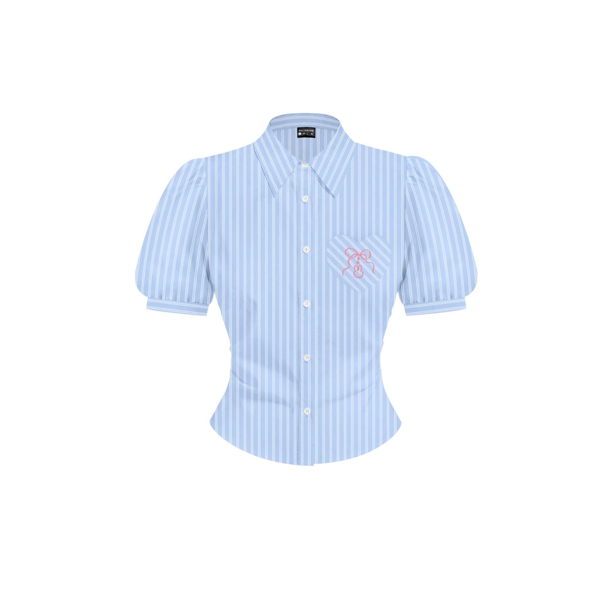  Áo sơ mi chiết eo cột nơ Junhee có túi tim thêu hình nơ và thỏ 