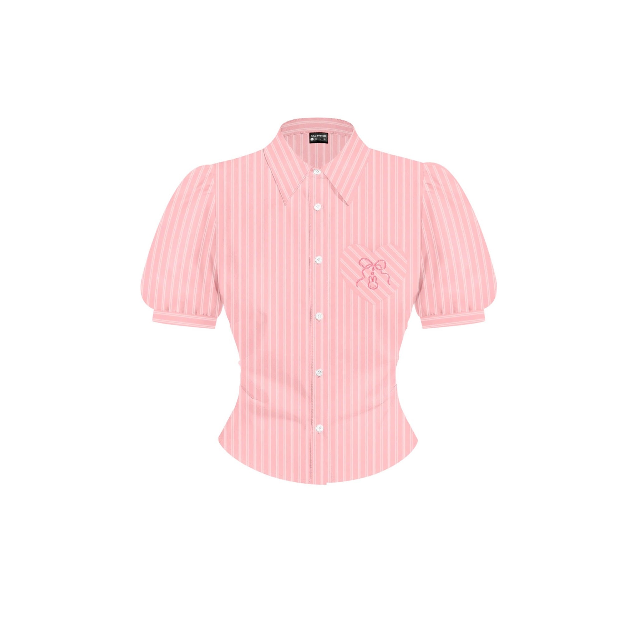  Áo sơ mi chiết eo cột nơ Junhee có túi tim thêu hình nơ và thỏ 