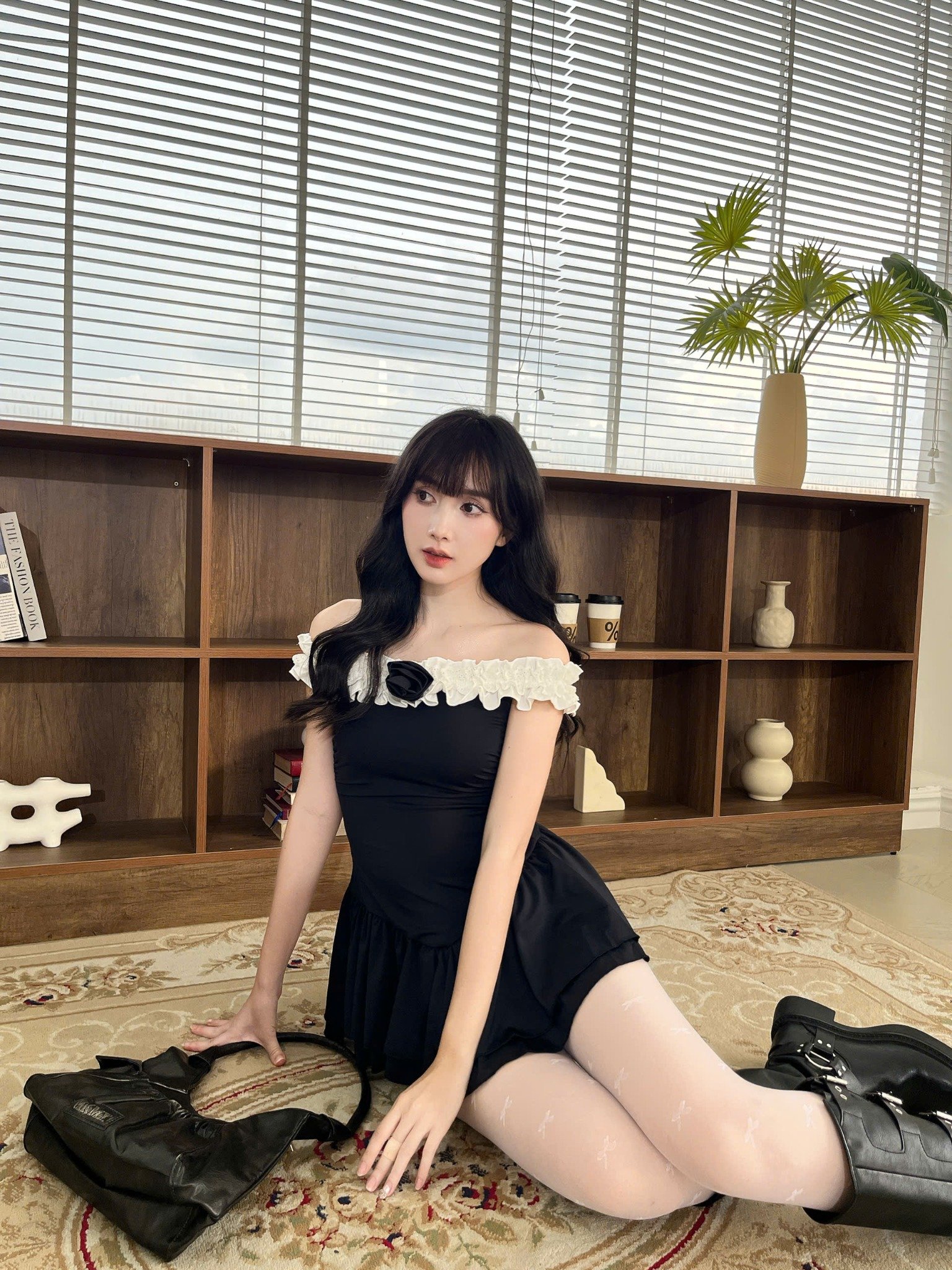  Set đầm trễ vai đính hoa kèm quần Sona 