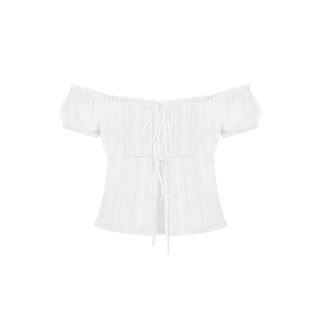  Áo Croptop cổ vuông Ori viền ren phối nơ Killsystem 