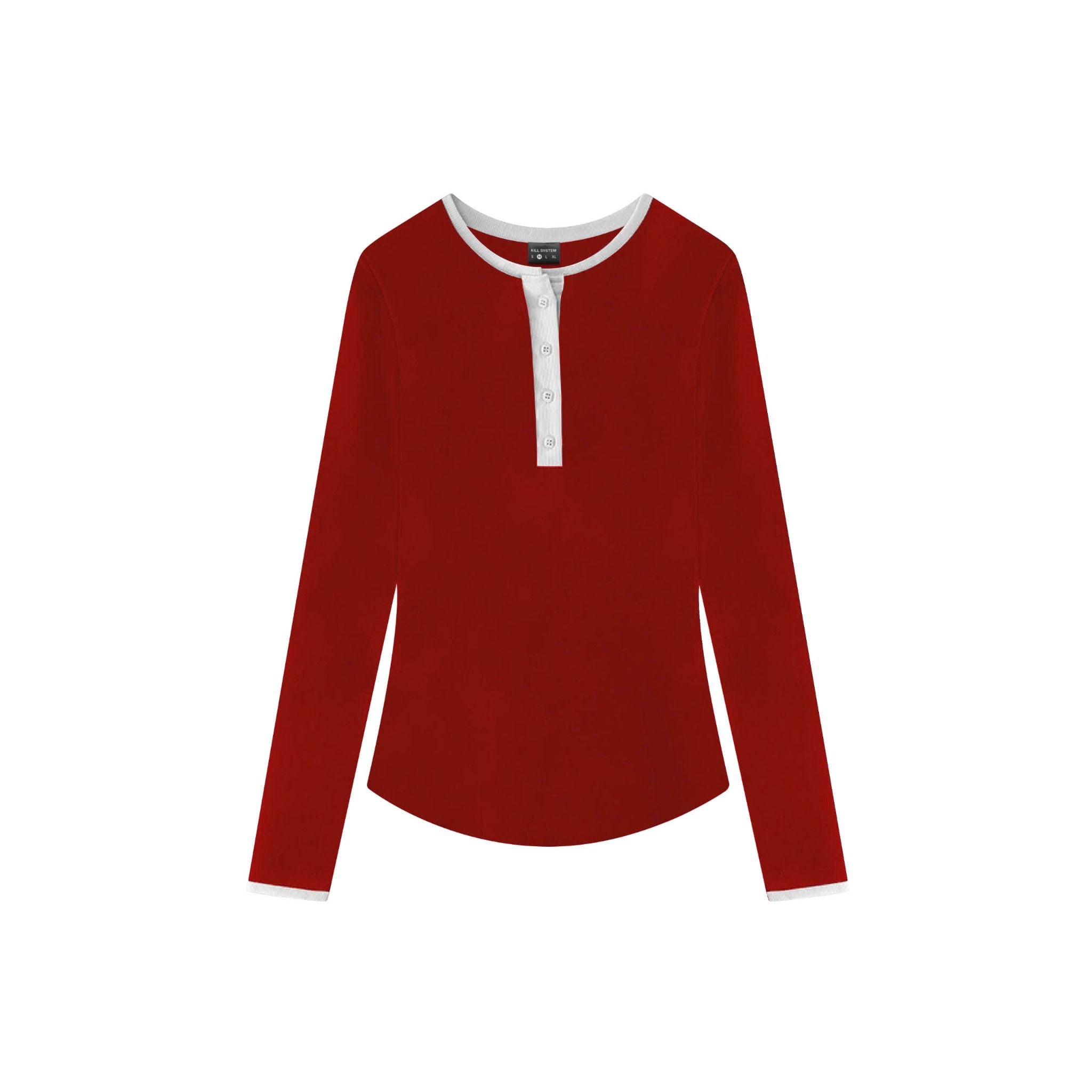  Áo thun tay dài nữ cúc xẻ phối cổ Xia 