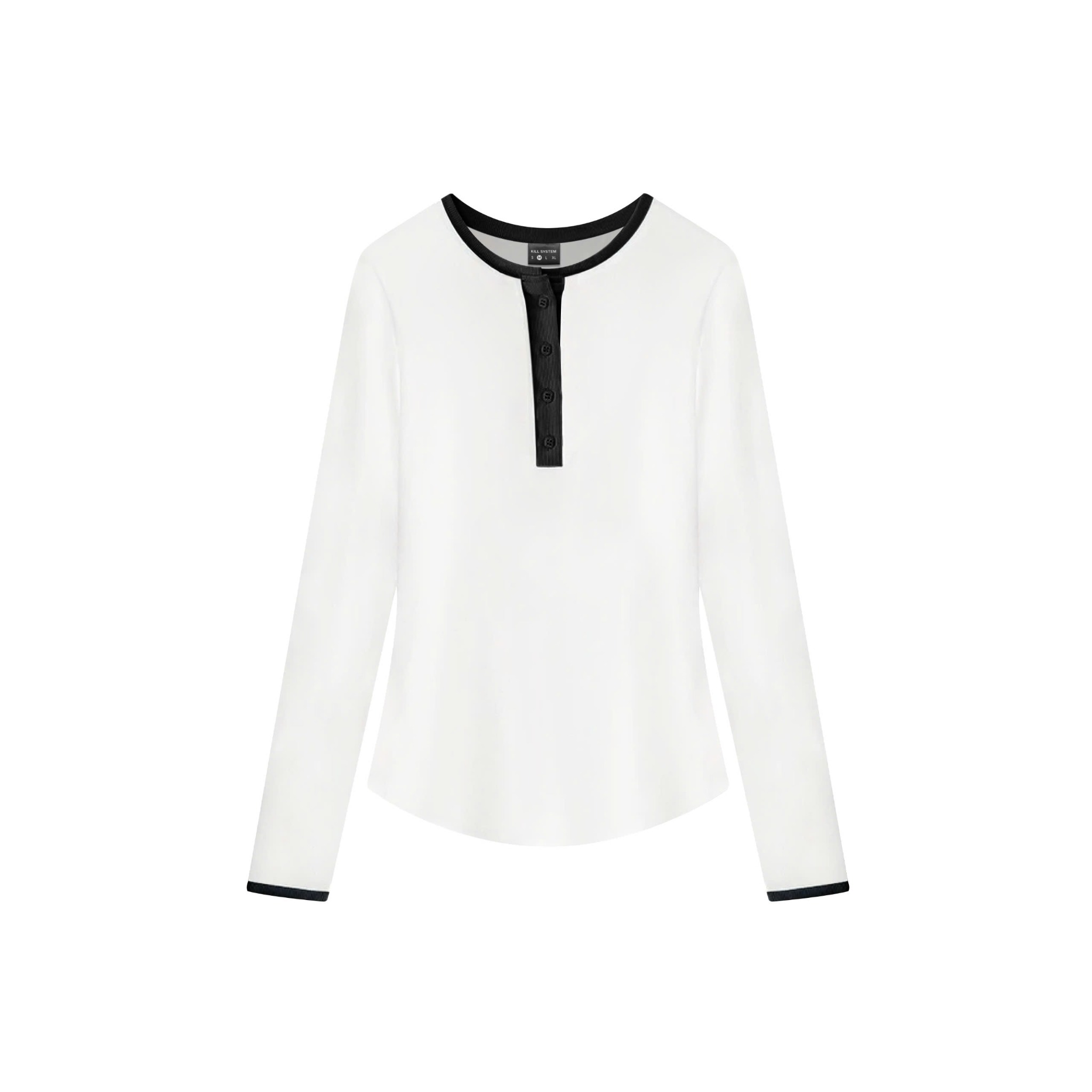  Áo thun tay dài nữ cúc xẻ phối cổ Xia 