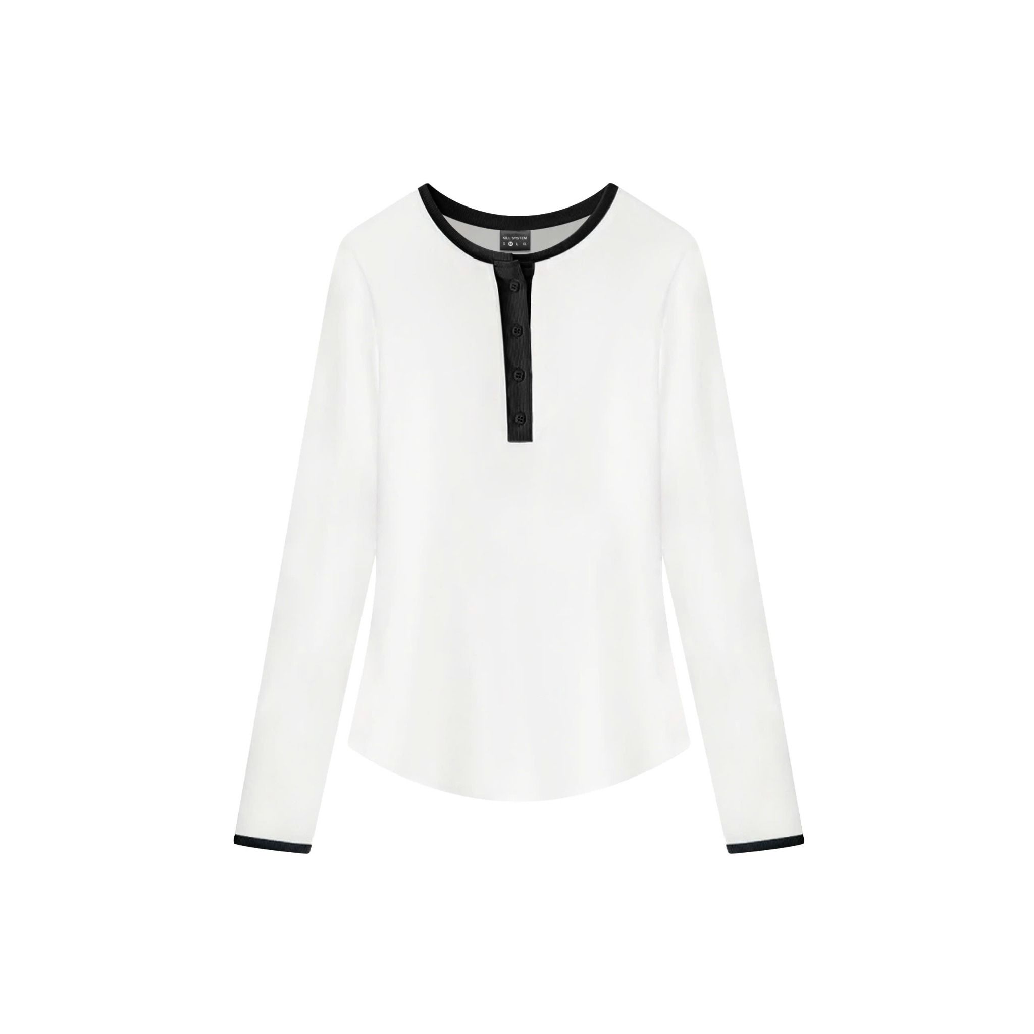  Áo thun tay dài nữ cúc xẻ phối cổ Xia 