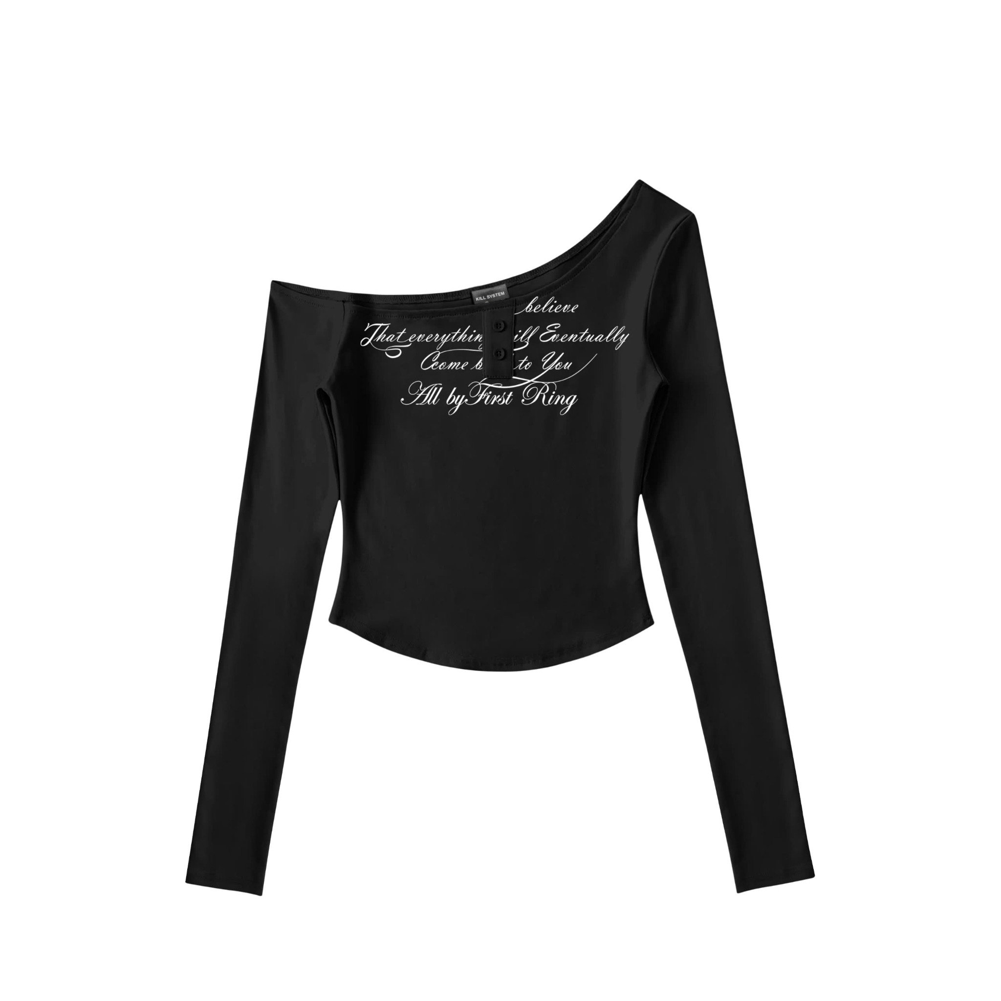  Áo lệch vai dài tay cài nút co giãn ôm body tôn dáng in chữ cá tính Groove 