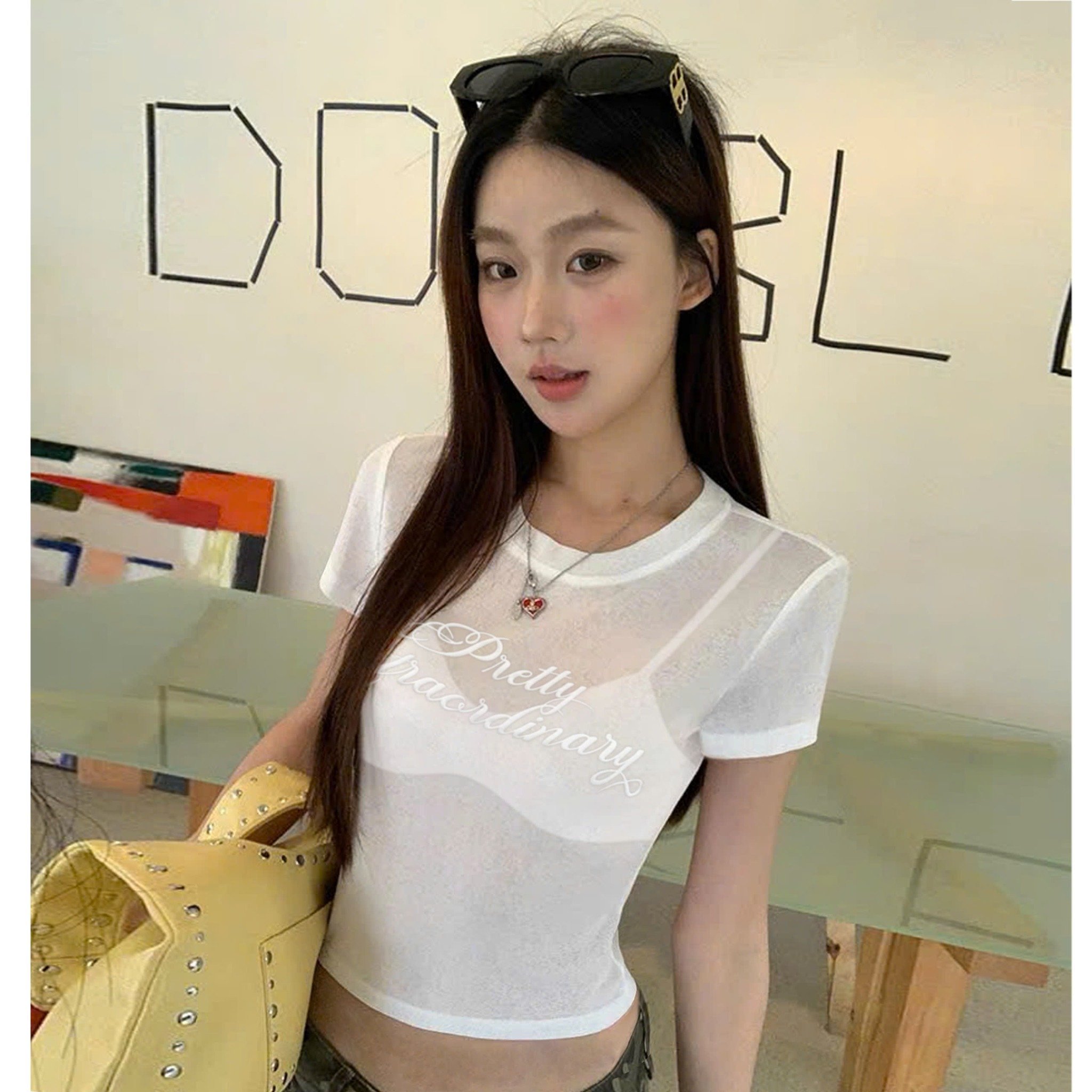  Áo thun xuyên thấu sexy tôn dáng LYAS kèm bra không mút 