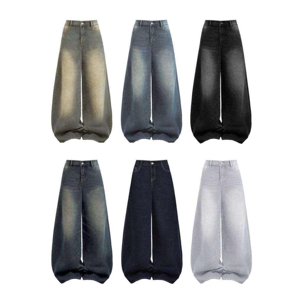  Quần Jeans nữ wash ống rộng Mountain 
