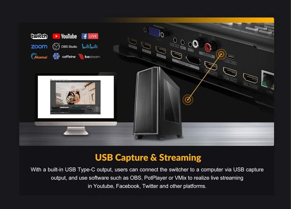 Bộ chuyển đổi video AVMATRIX HVS0401U Bộ trộn 4 kênh HDMI/DP Đầu vào Type-C