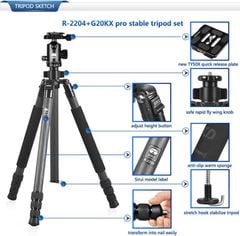 SIRUI R-2004/ R-2204+G20x Aluminum/ Carbon Fiber DV Camera Tripod,Professional Travel SLR Tripod