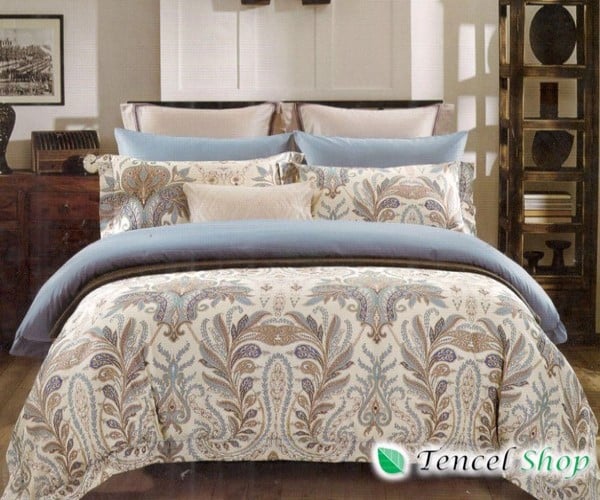 Bộ vỏ chăn ga gối cotton Ai Cập hoa xanh   CAH35