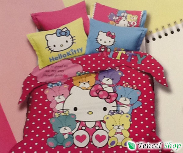 Bộ chăn ga gối cotton lụa hình Hello Kitty - CTL 1154