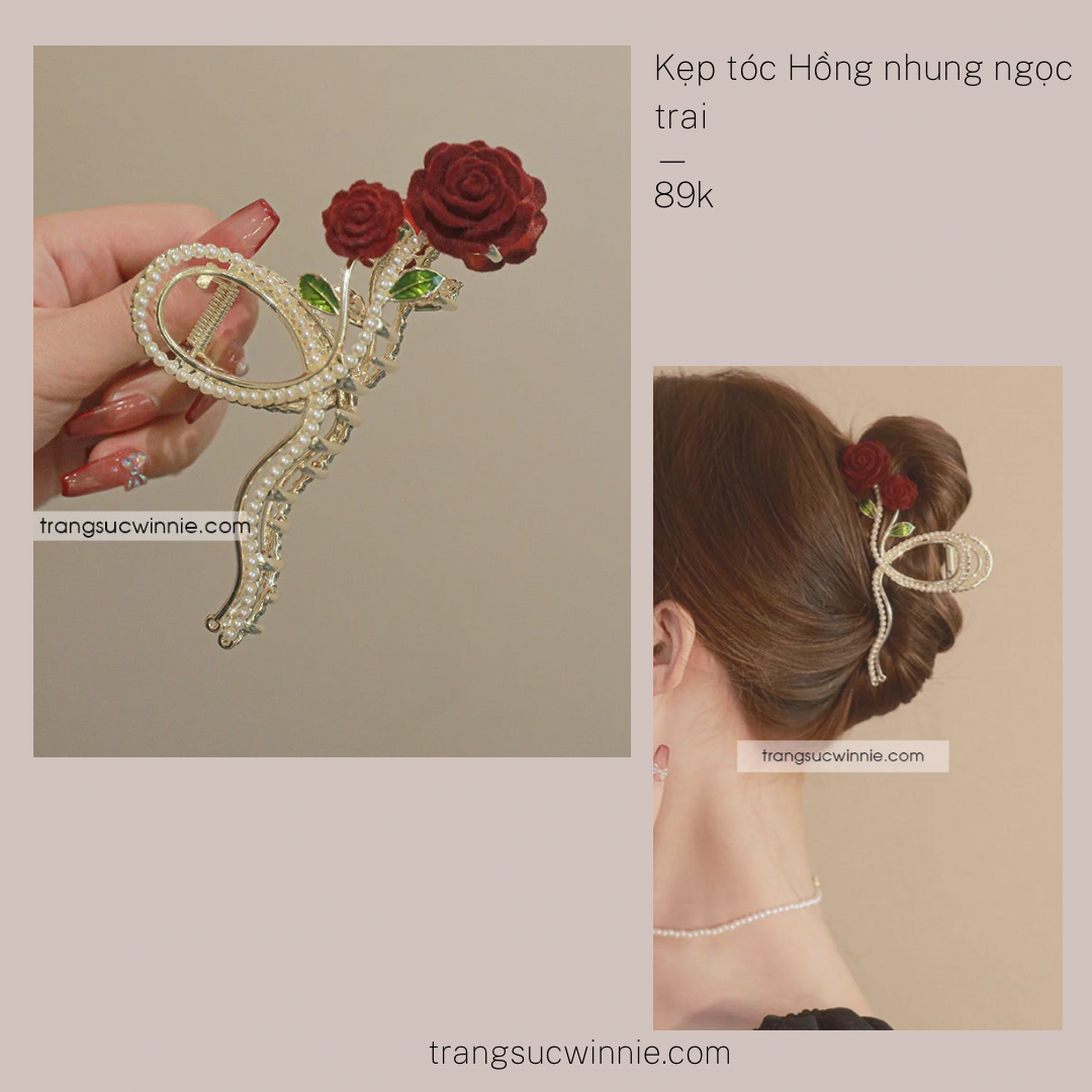  Kẹp hồng nhung ngọc trai 