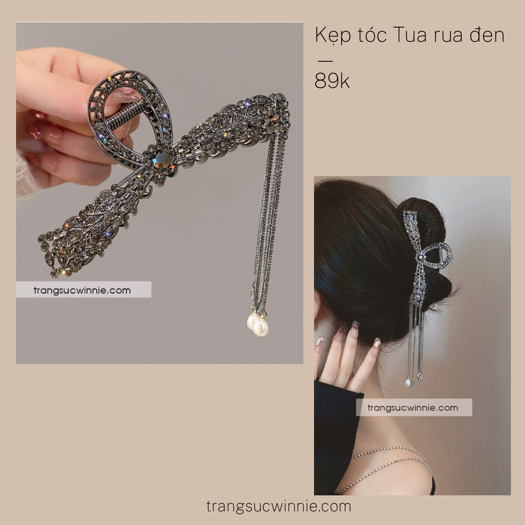  Kẹp tóc tua rua đen 