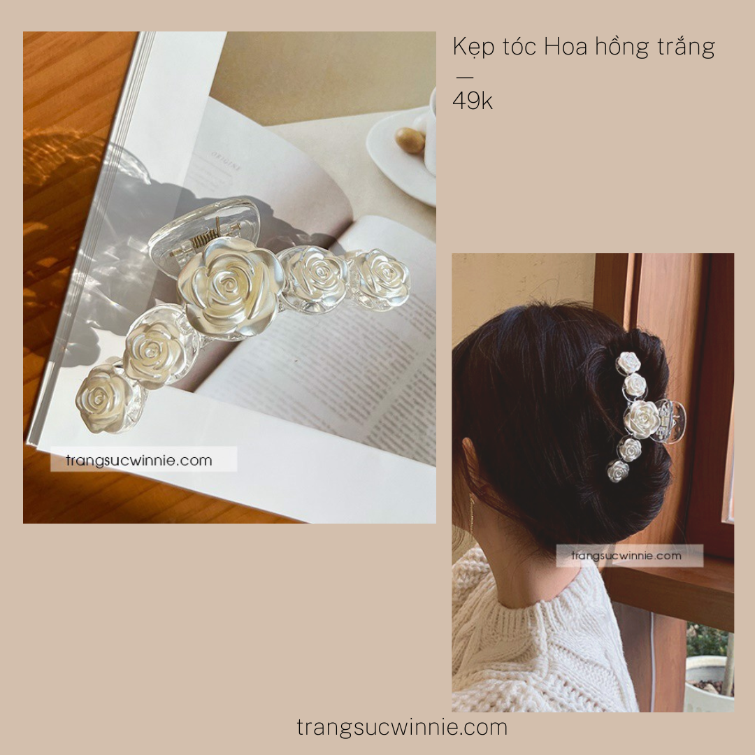  Kẹp tóc hoa hồng trắng 
