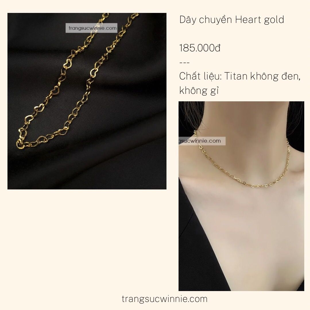  Dây chuyền titan Heart gold 