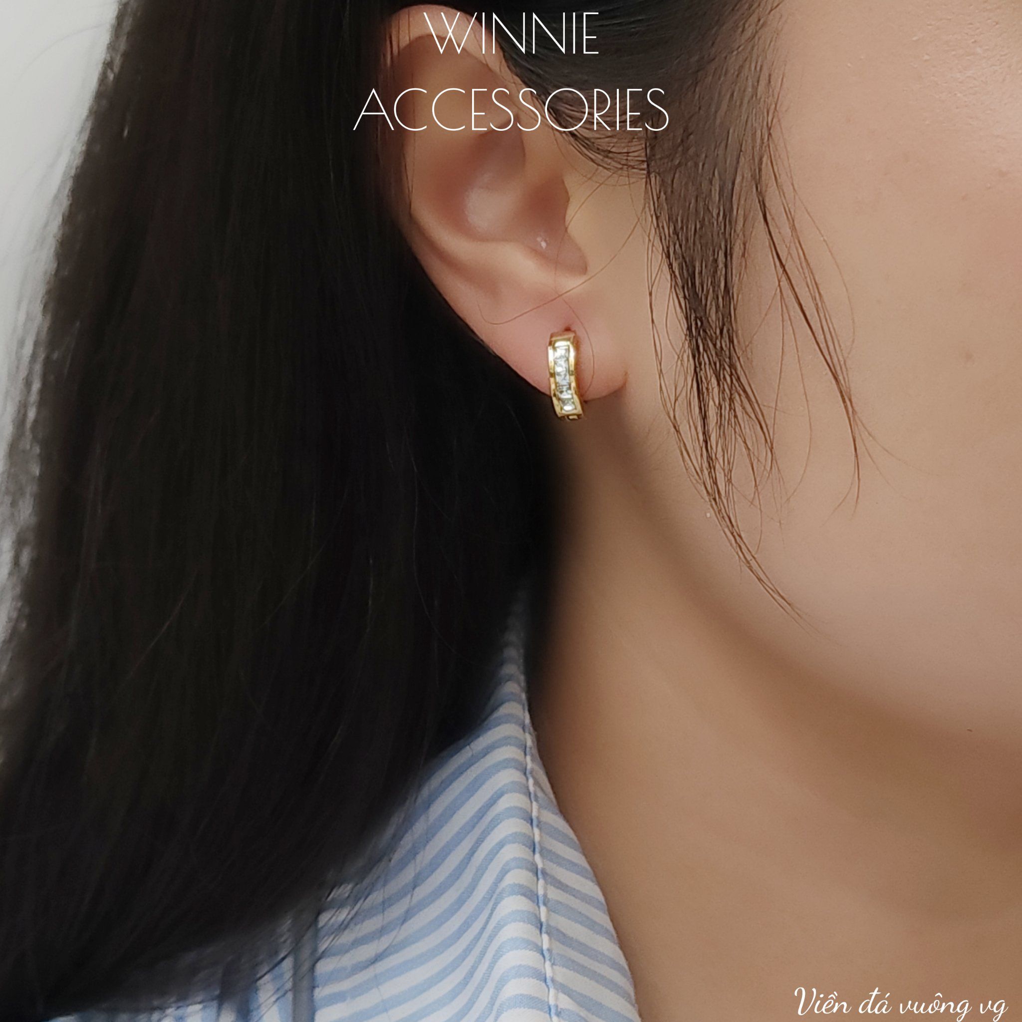  Hoa tai titan Viền đá vuông VG 