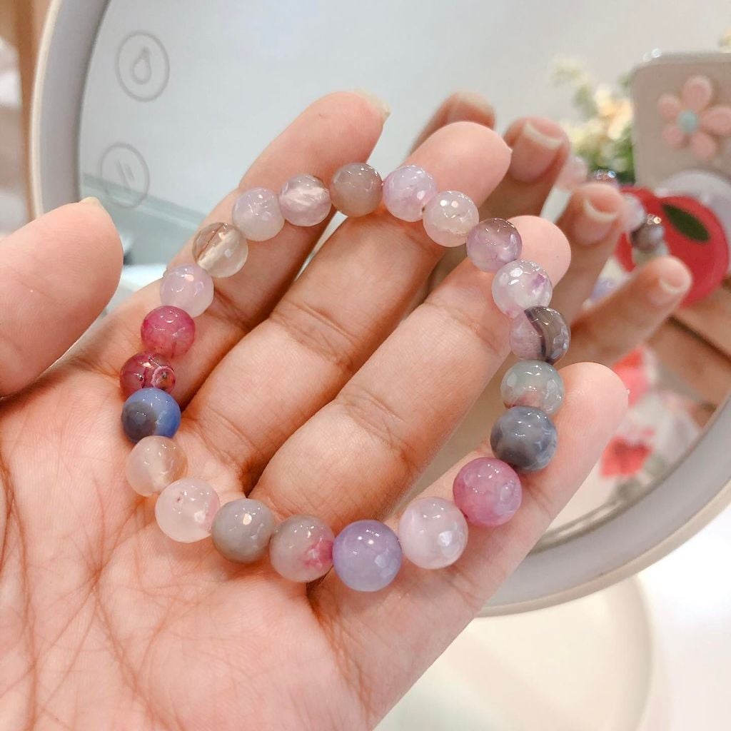  Vòng tay Mã não lục giác Hồng nhạt 