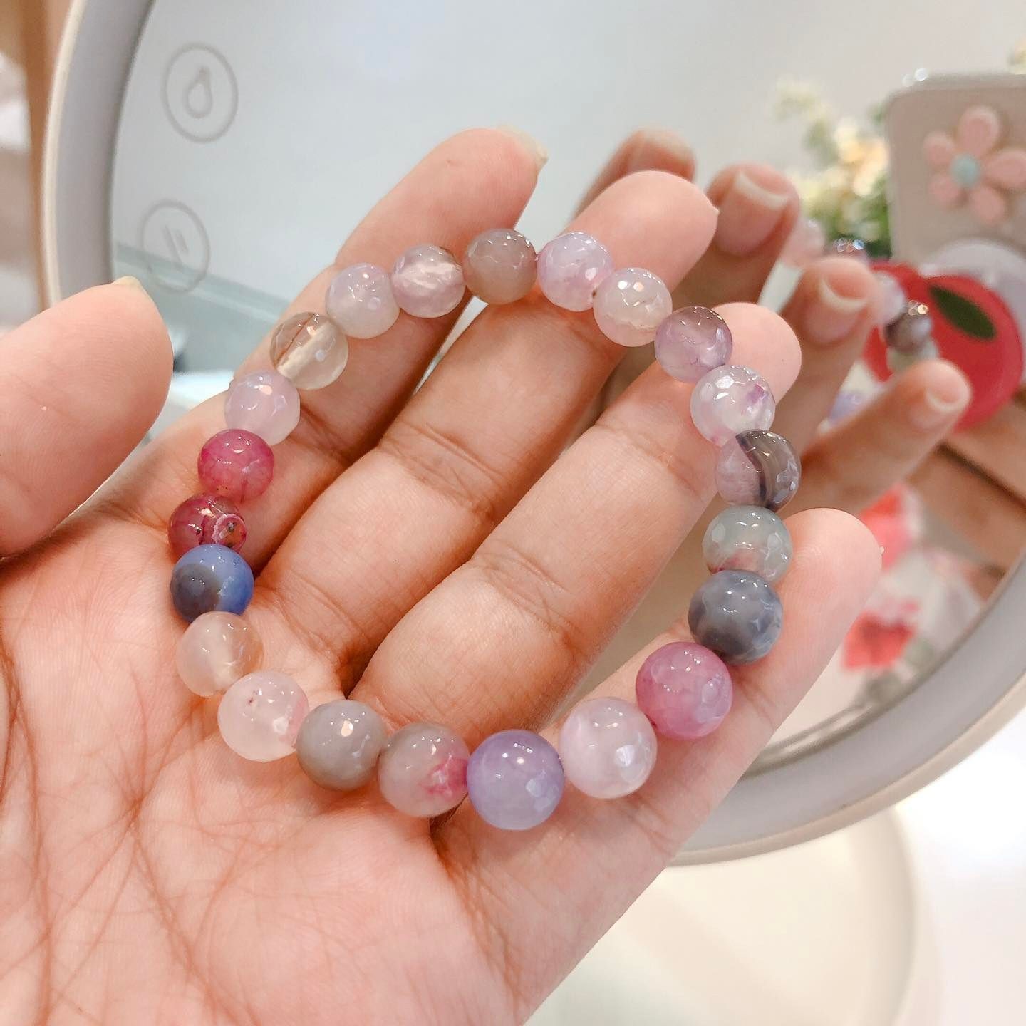  Vòng tay Mã não lục giác Hồng nhạt 