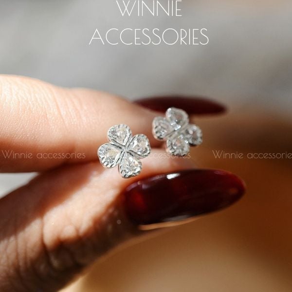  Hoa tai Bạc S925 Clover Crystal 