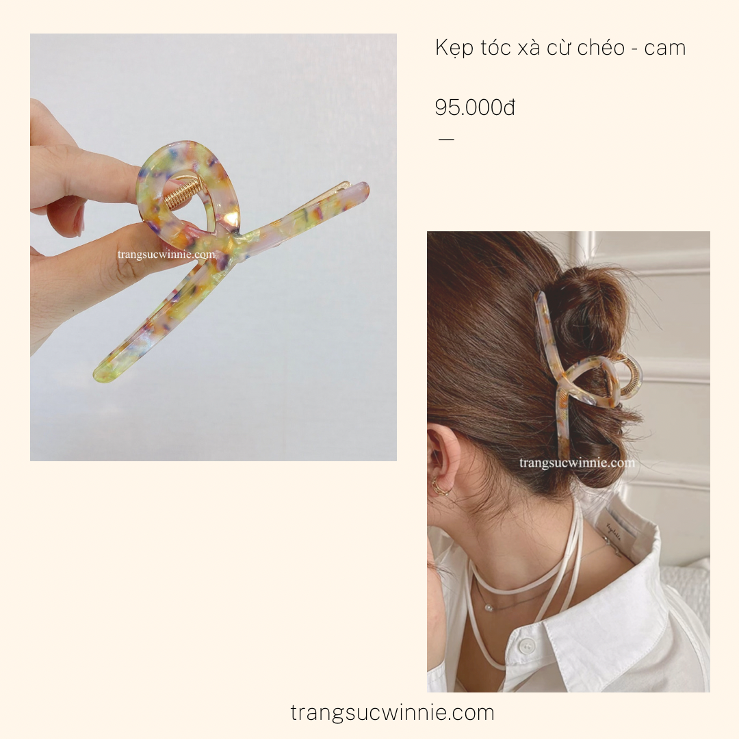  Kẹp tóc Xà cừ chéo - Cam 