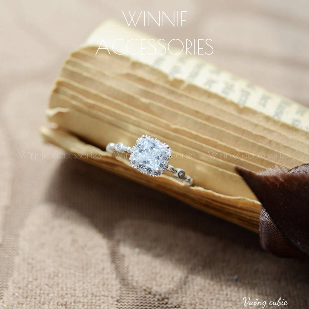  Nhẫn Bạc S925 Vuông Cubic 