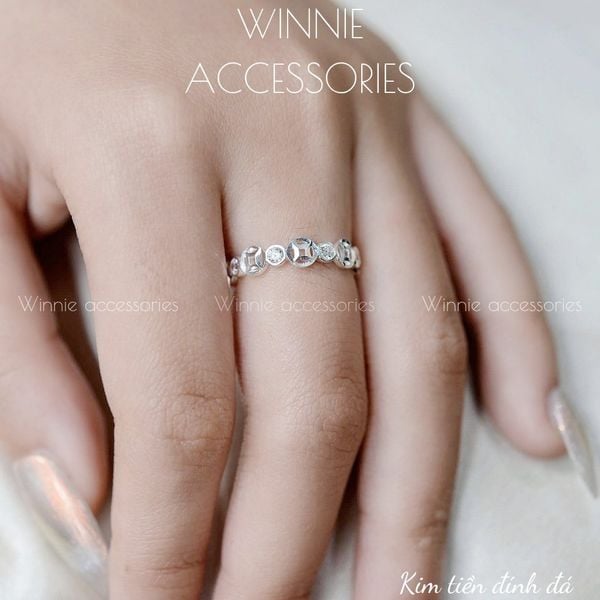  Nhẫn Bạc S925 Kim tiền đính đá 