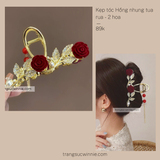  Kẹp hồng nhung tua rua 2 hoa 