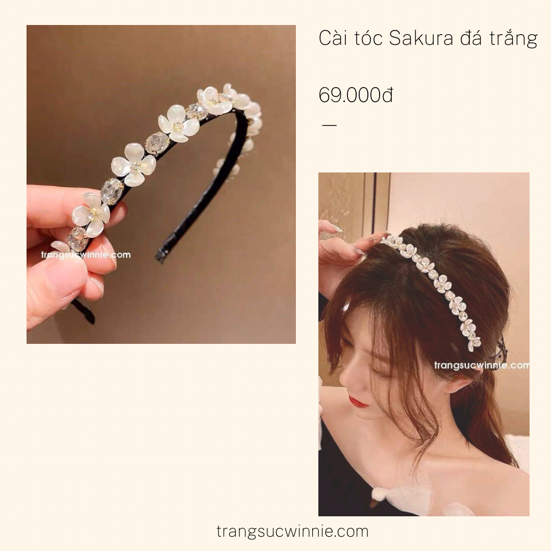  Cài tóc Sakura đá trắng 