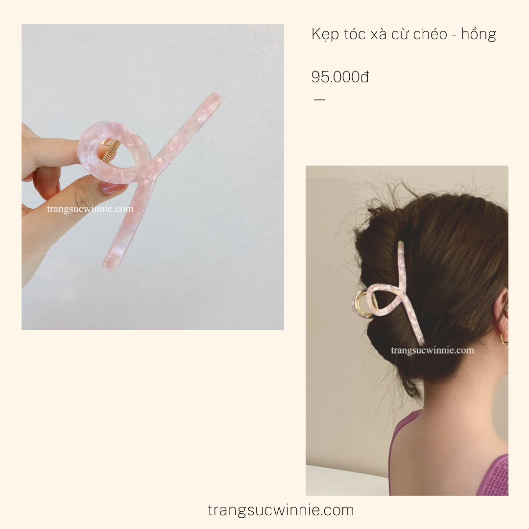  Kẹp tóc Xà cừ chéo - Hồng 