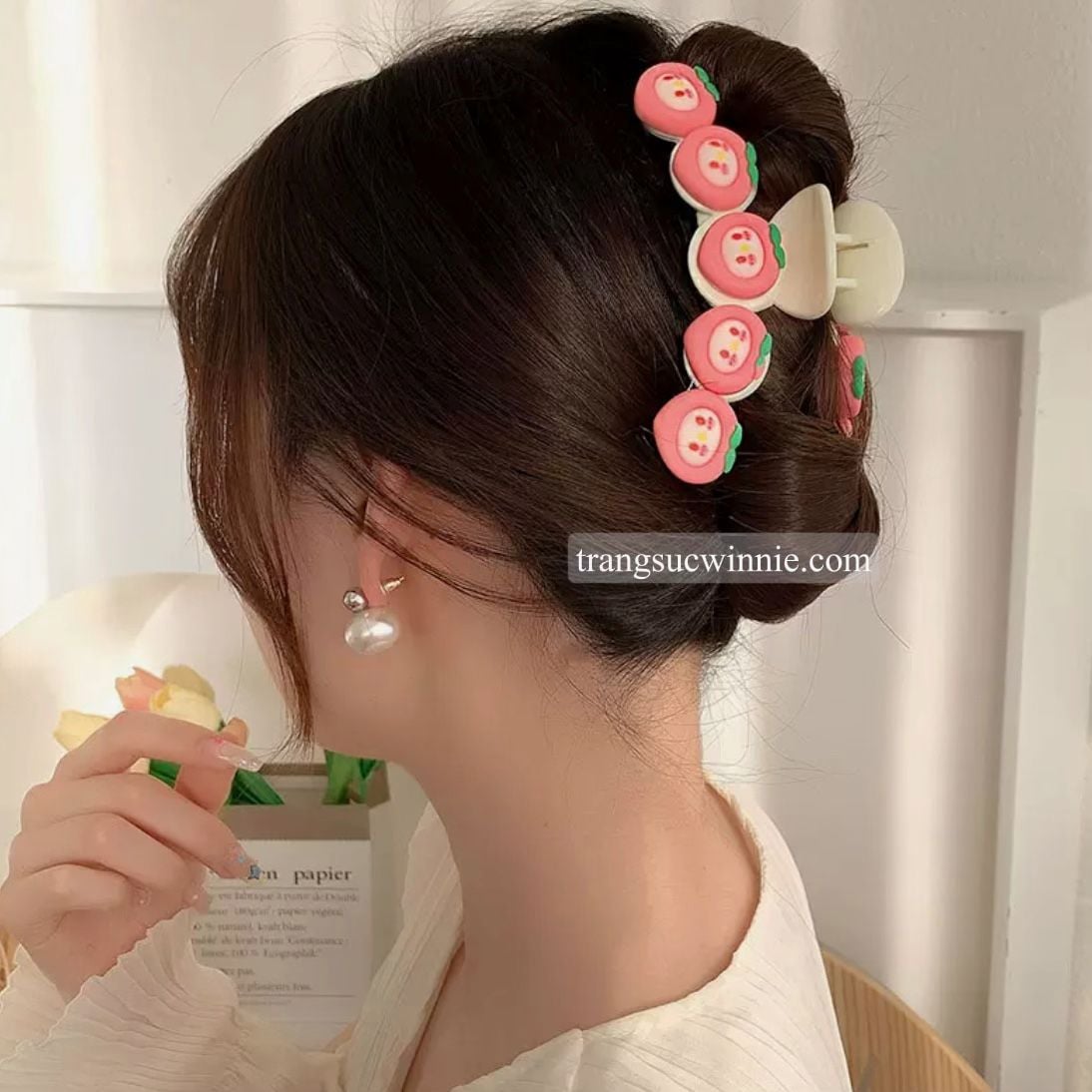  Kẹp tóc Bé đào trắng 