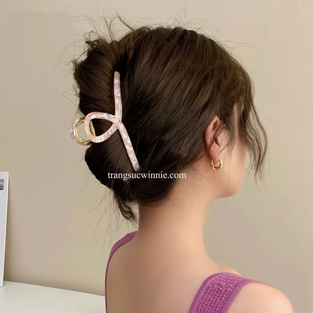  Kẹp tóc Xà cừ chéo - Hồng 