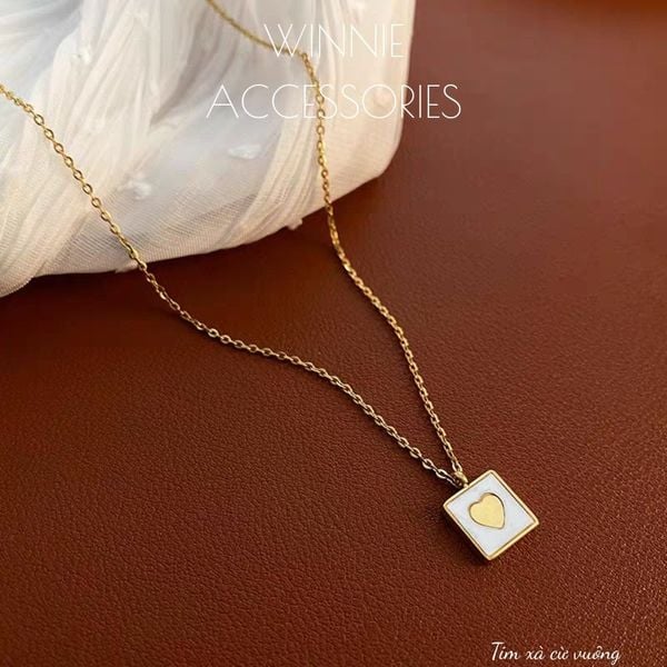  Dây chuyền titan Tim xà cừ vuông 