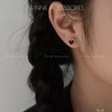 Hoa tai Bạc S925 Tim đỏ 