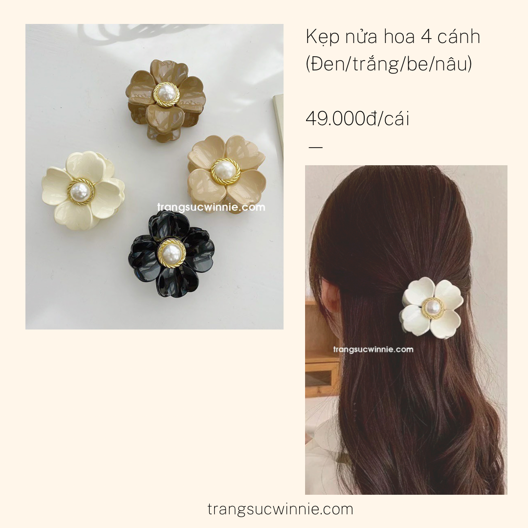  Kẹp nửa Hoa 4 cánh đen 