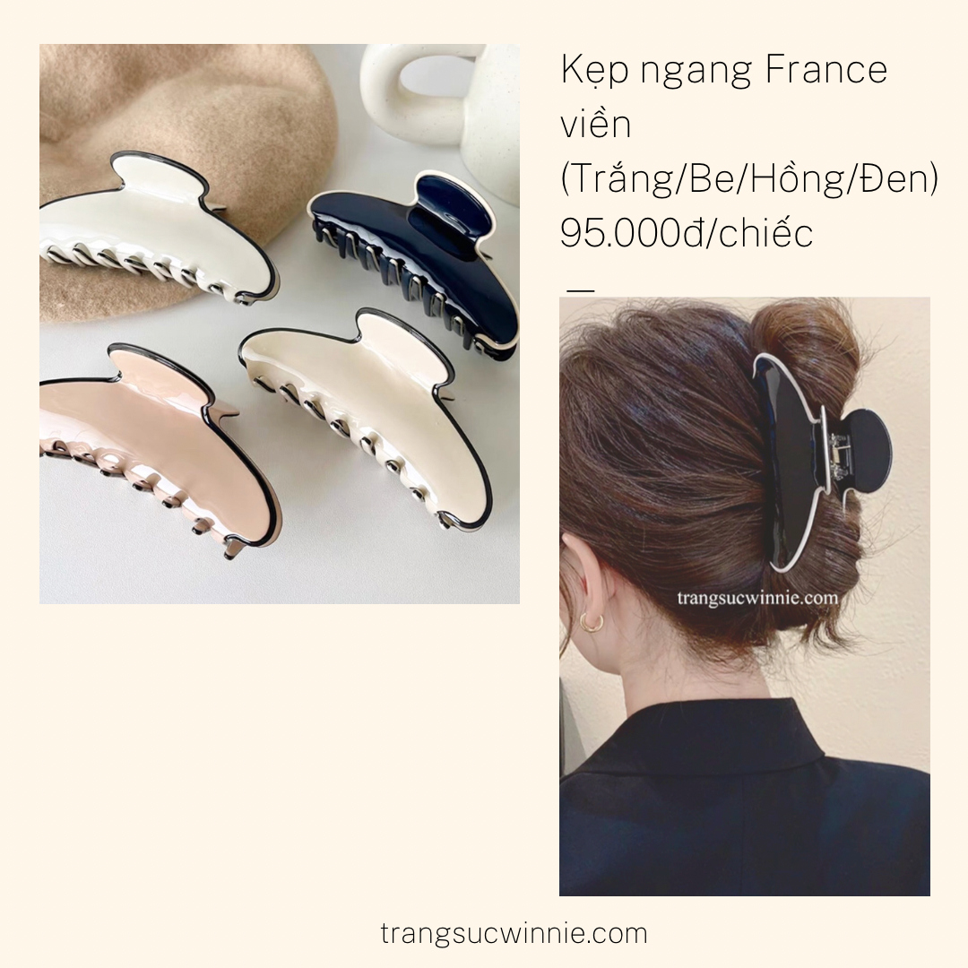  Kẹp tóc France viền - trắng 