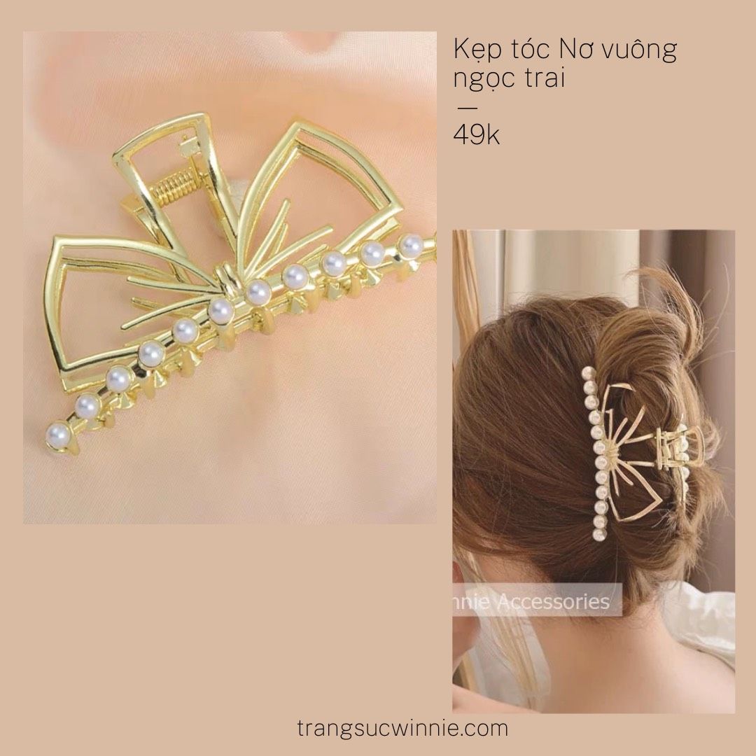  Kẹp tóc nơ vuông ngọc trai 