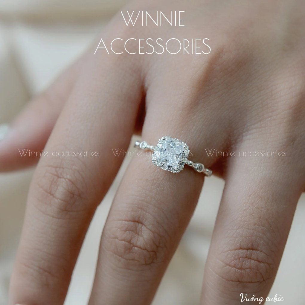  Nhẫn Bạc S925 Vuông Cubic 