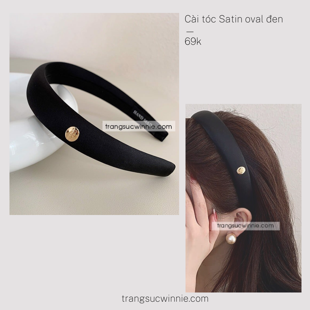  Cài tóc Satin Oval đen 