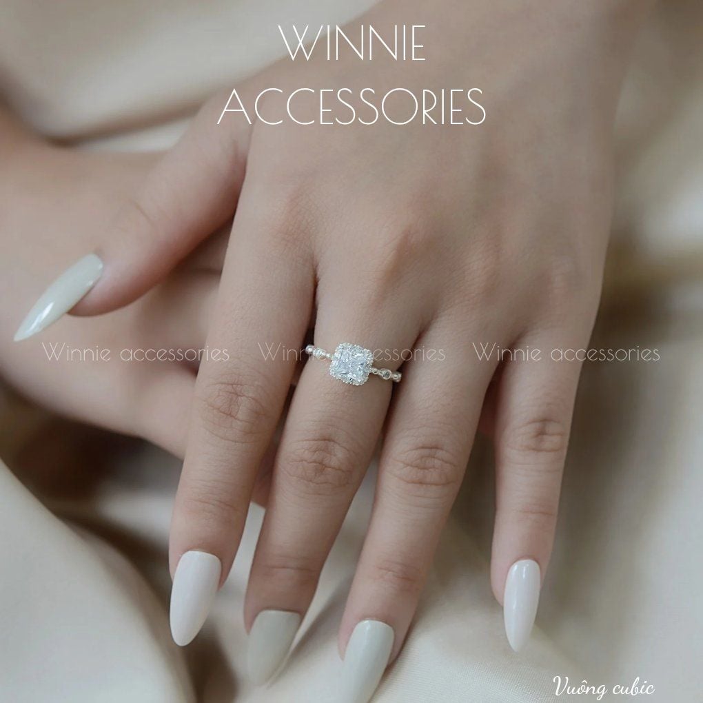  Nhẫn Bạc S925 Vuông Cubic 