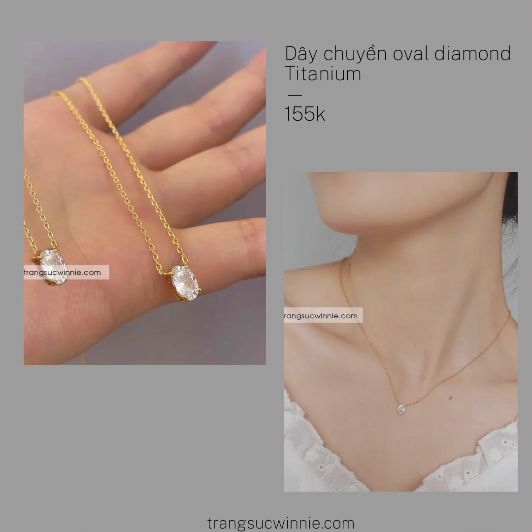 Dây chuyền titan Oval diamond 
